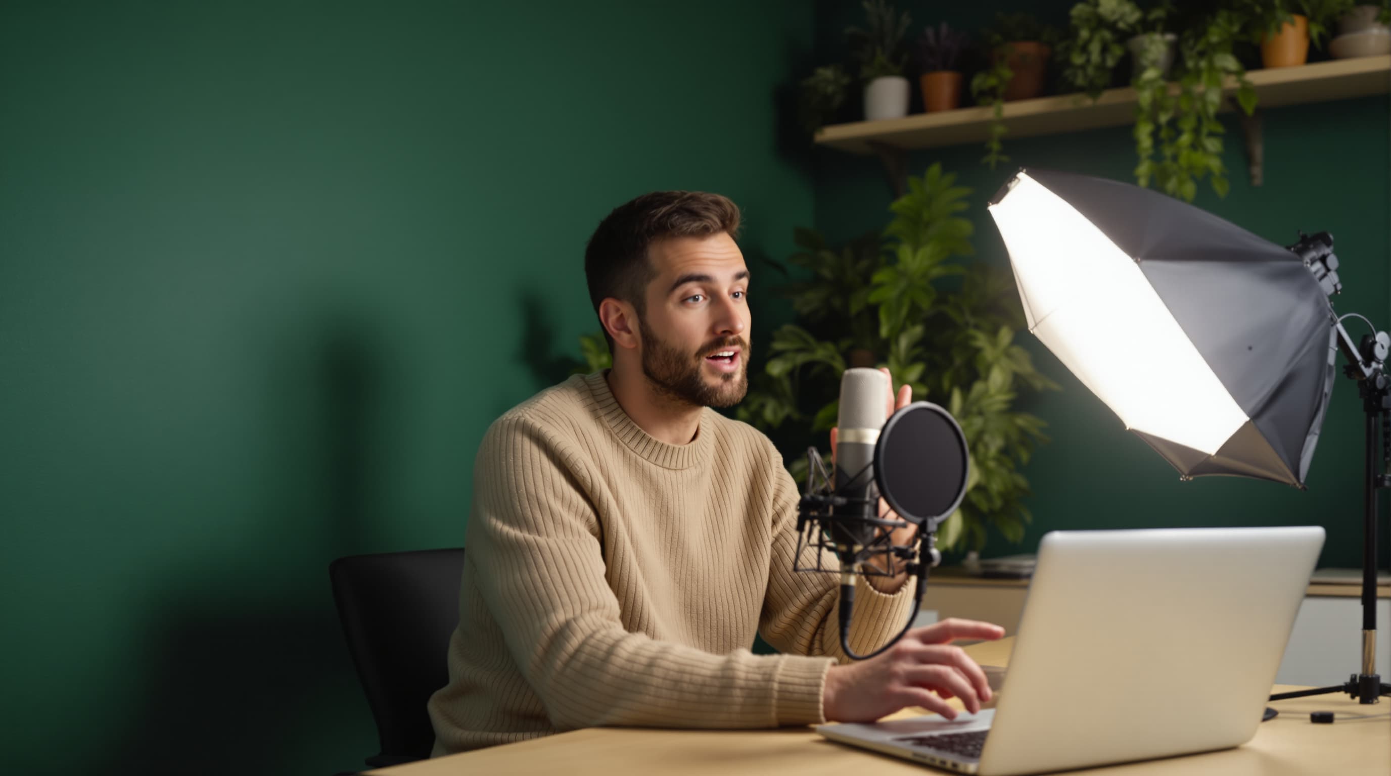 A creator recording a lesson at their desk